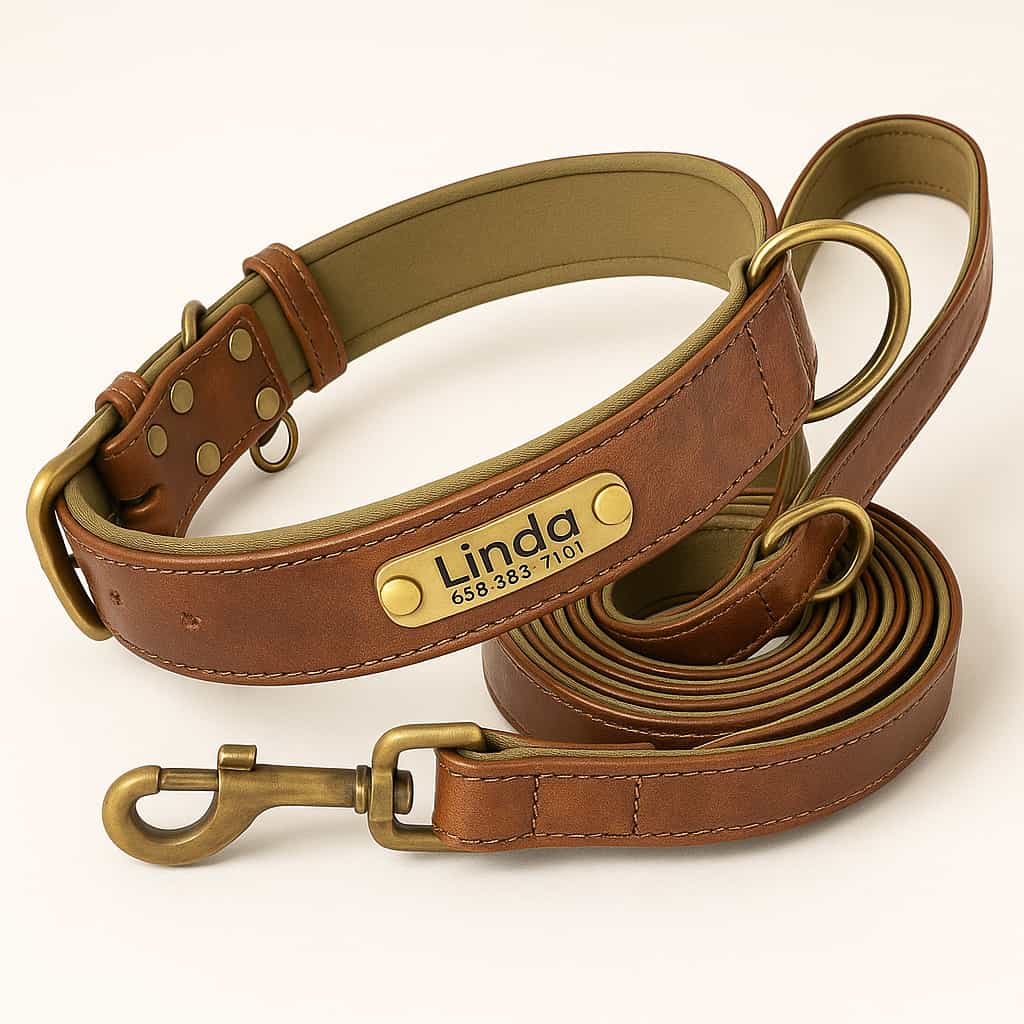 Ensemble De Laisse Et Collier En Cuir Pour Chien Personnalisé