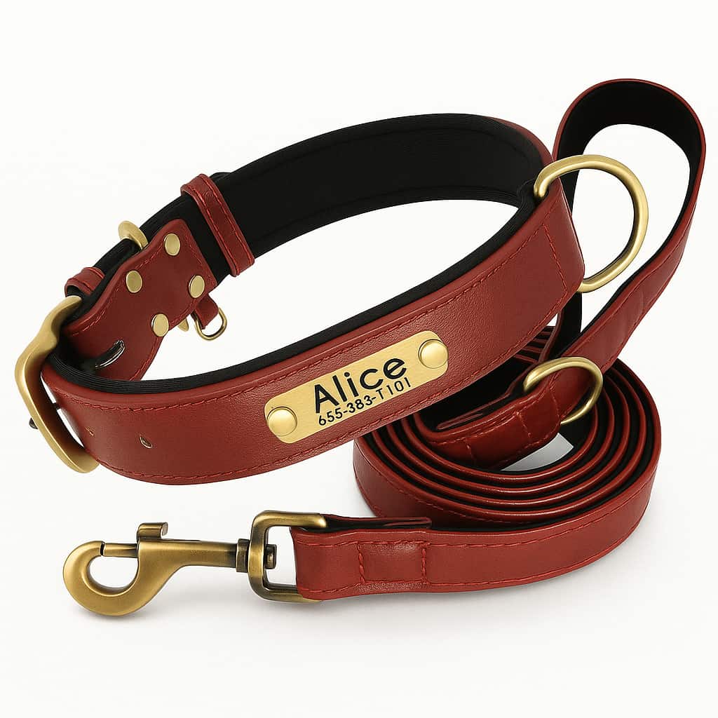 Ensemble De Laisse Et Collier En Cuir Pour Chien Personnalisé