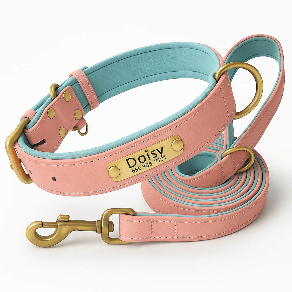 Ensemble De Laisse Et Collier En Cuir Pour Chien Personnalisé