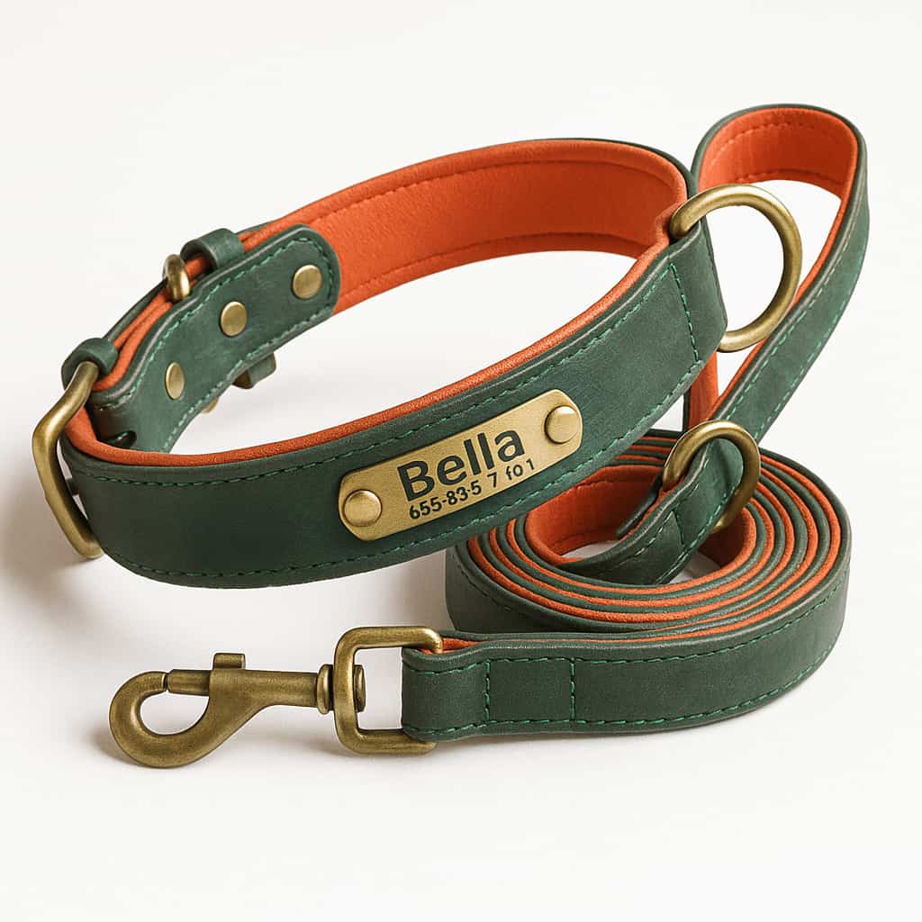 Ensemble De Laisse Et Collier En Cuir Pour Chien Personnalisé