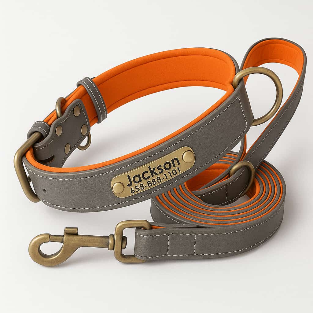 Ensemble De Laisse Et Collier En Cuir Pour Chien Personnalisé - photo 2
