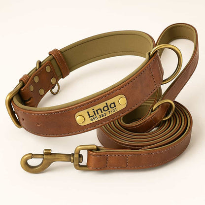Ensemble De Laisse Et Collier En Cuir Pour Chien Personnalisé - photo 6