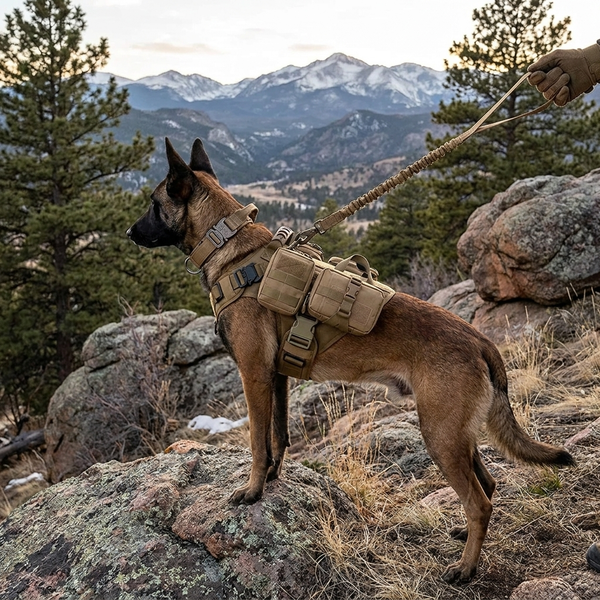 Harnais tactique pour chien avec collier, laisse et équipements